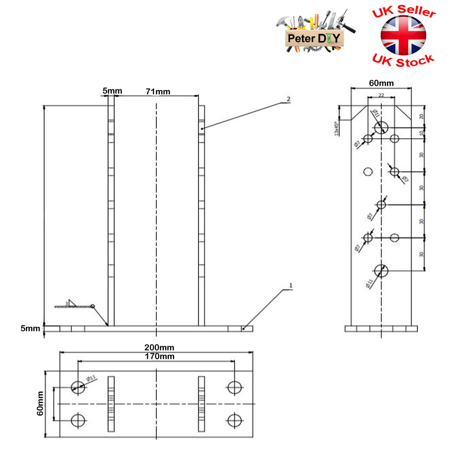 PERGOLA POST SUPPORT Heavy Duty Galvanised ("TT" Type) Foot Shoe Fence Thick:5mm