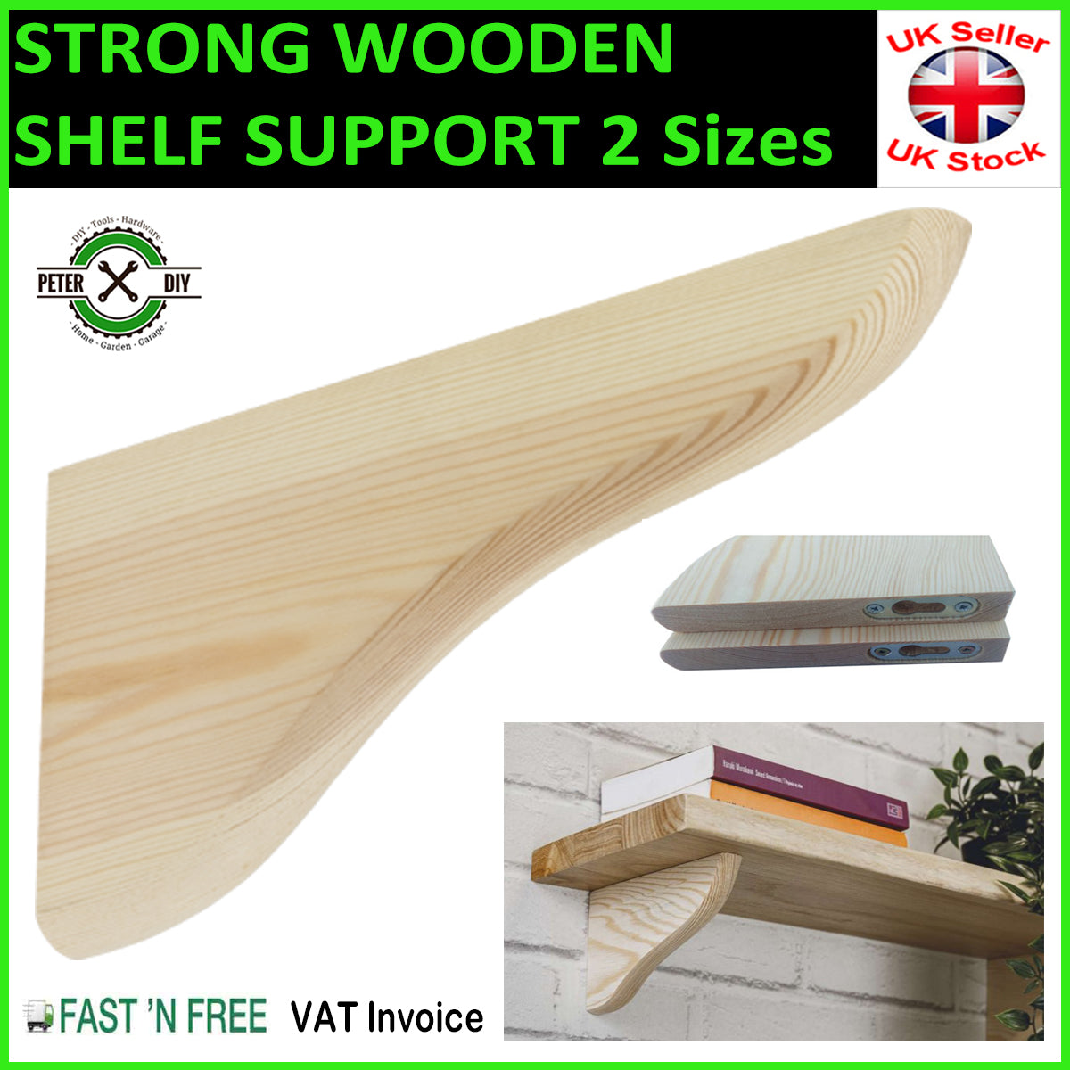 Tree Shelf Support WOODEN Shelf Supports BRACKETS 20mm Pine 2 Sizes 165x95mm or 215x120mm ...