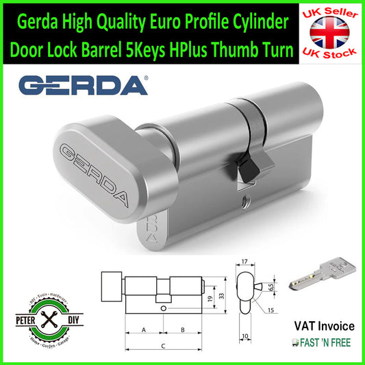 Gerda High Quality Euro Profile Cylinder Door Lock Barrel 5Keys HPlus Thumb Turn