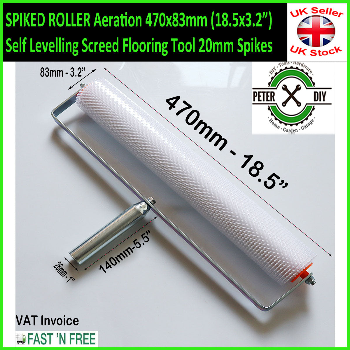 SPIKED ROLLER Aeration 470x83mm Self Levelling Screed Flooring Tool 20mm Spikes