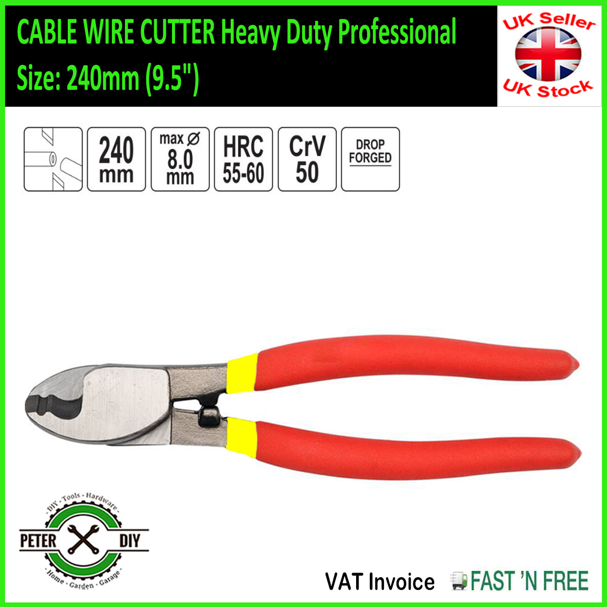 CABLE WIRE CUTTER Heavy Duty Professional Sizes 160, 210, 240 mm (6.5/8.5/9.5")