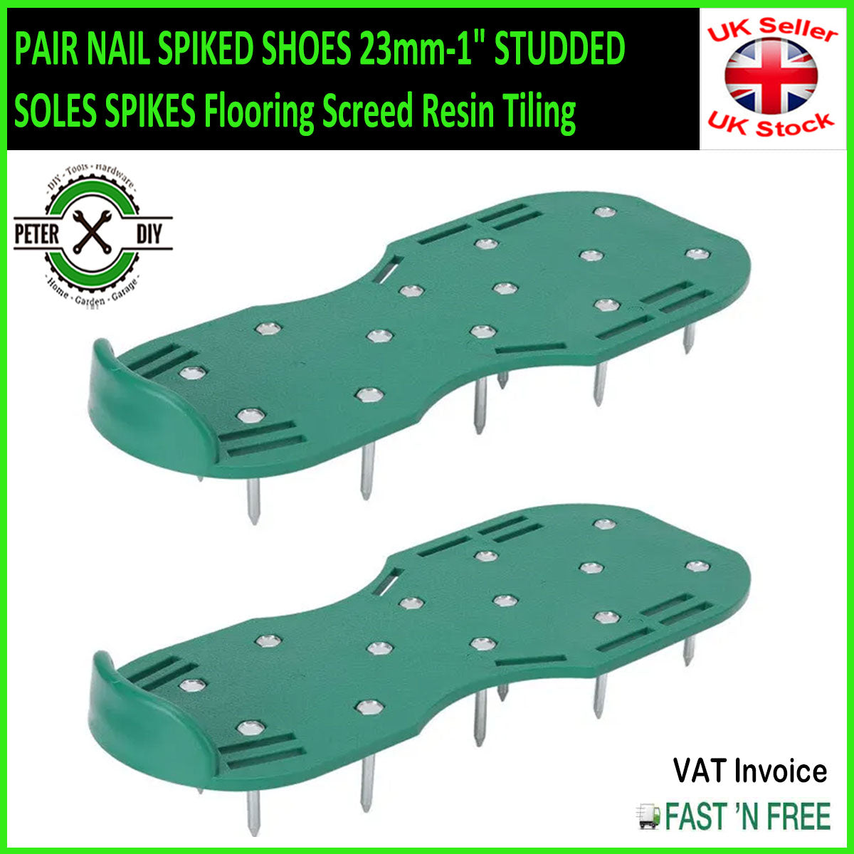 PAIR NAIL SPIKED SHOES 23mm STUDDED SOLES SPIKES Grass Lawn Aerating Gardening