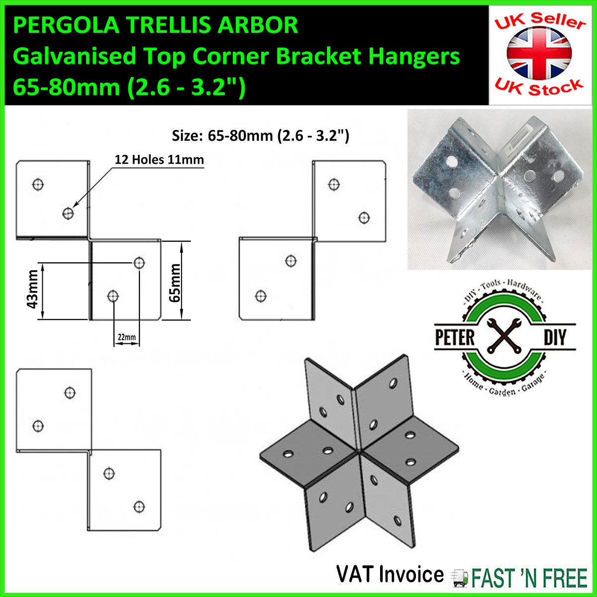 PERGOLA TRELLIS ARBOR Galvanised Joist Hanger Support Top Corner Bracket Hangers