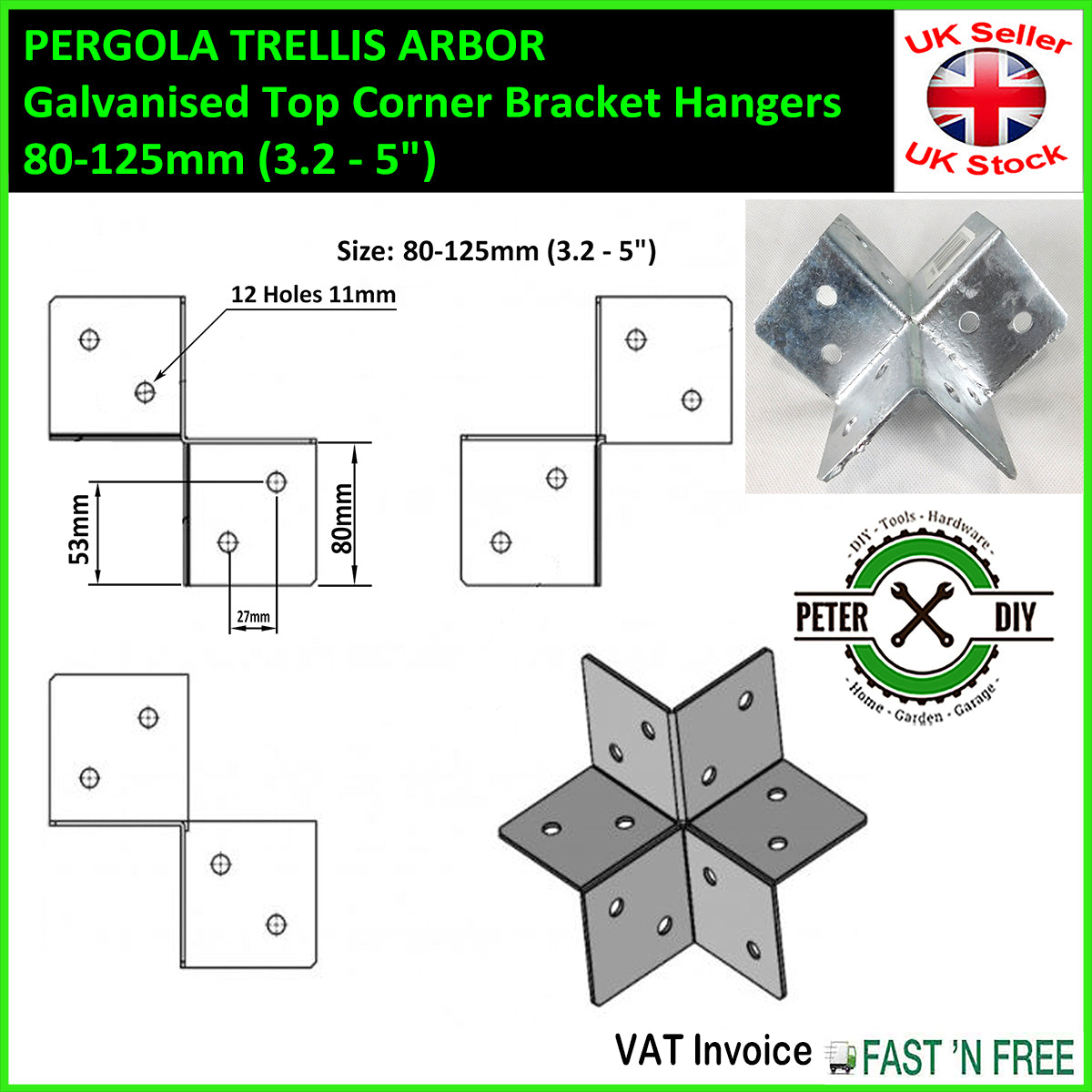 PERGOLA TRELLIS ARBOR Galvanised Joist Hanger Support Top Corner Bracket Hangers