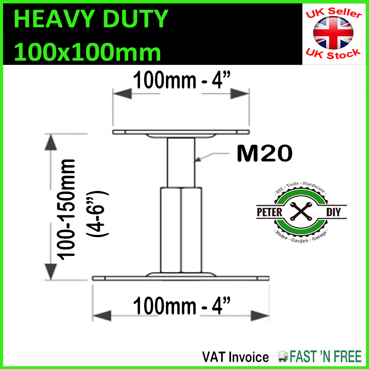 PERGOLA Post Support BOLT DOWN Heavy Duty Galvanised Fence Foot Anchor 80/100mm