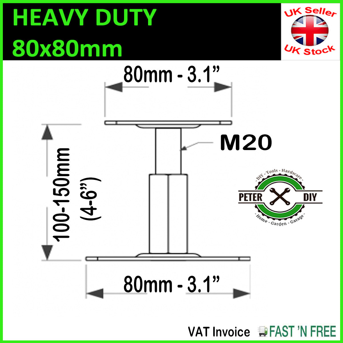 PERGOLA Post Support BOLT DOWN Heavy Duty Galvanised Fence Foot Anchor 80/100mm