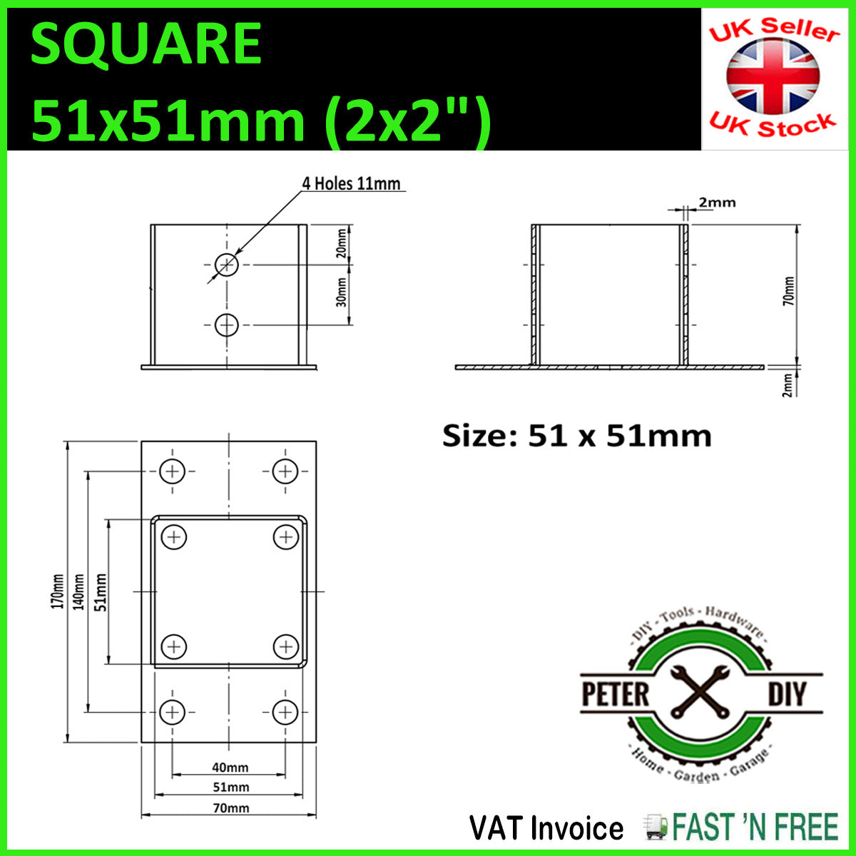 POST SUPPORT HOLDER Galvanised Bolt Down SQUARE Pergola Fence Foot Base 51-101mm