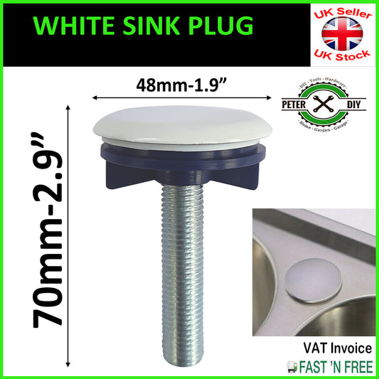 WHITE PLUG Kitchen Sink Tap Hole Blanking Metal Plate Stopper Cover 48mm - 1.9"