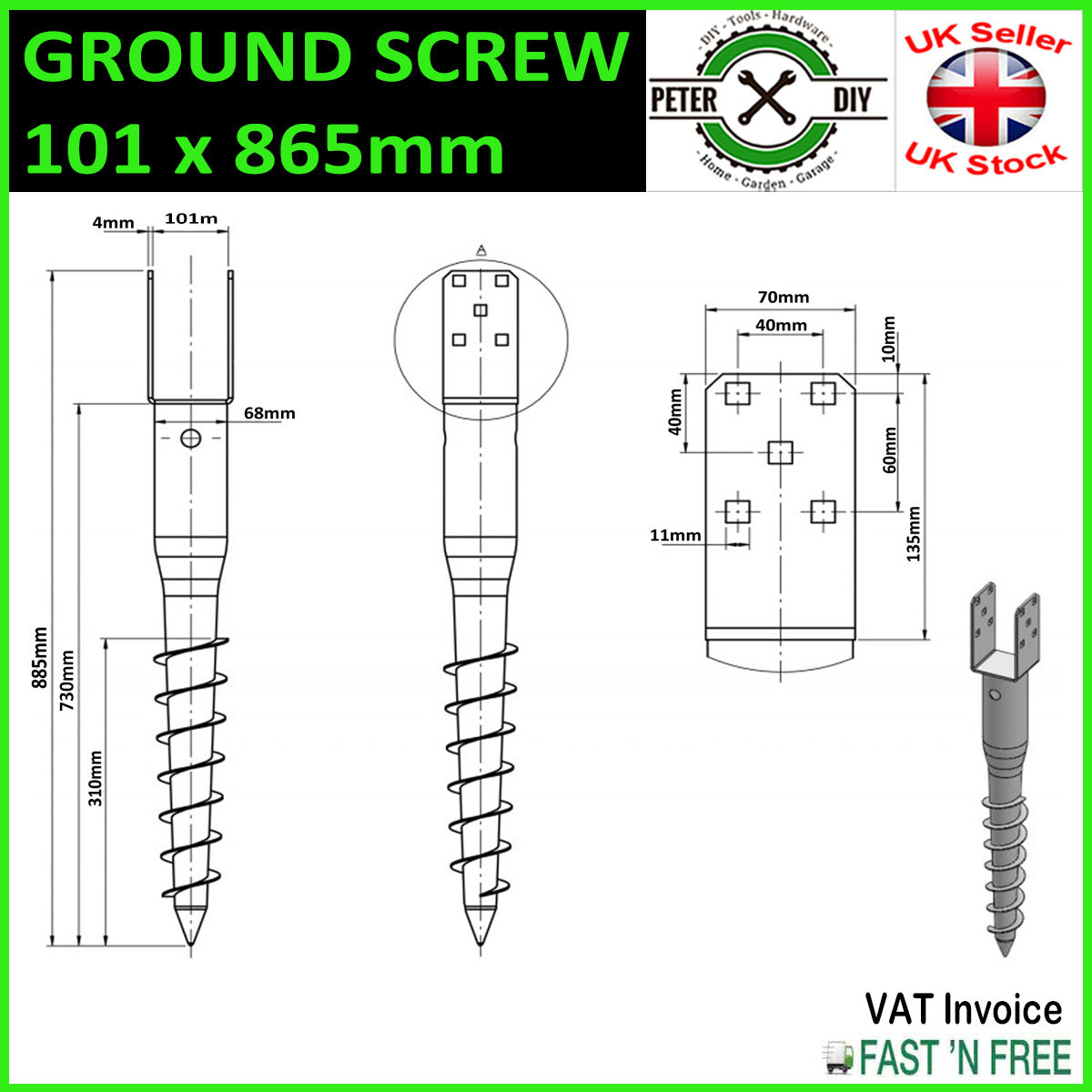 GROUND SCREWS FENCE POST Spike Support Holder Anchor Screw 70/80/90/100/120mm