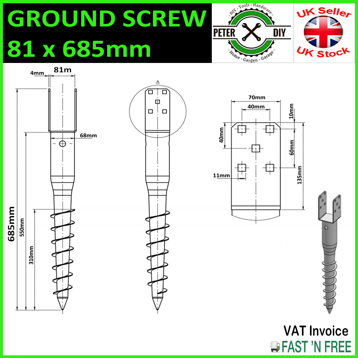 GROUND SCREWS FENCE POST Spike Support Holder Anchor Screw 70/80/90/100/120mm