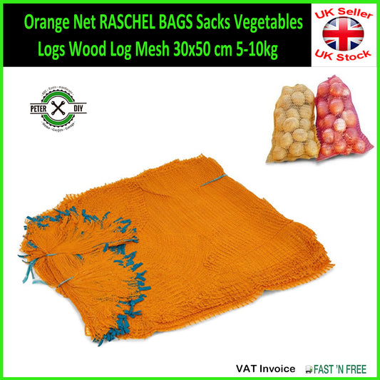 Orange Net Raschel Bags Sacks Vegetables Logs Wood Log Mesh 30x50 cm 5-10kg