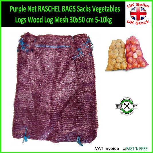 Purple Net Raschel Bags Sacks Vegetables Logs Wood Log Mesh 30x50 cm 5-10kg