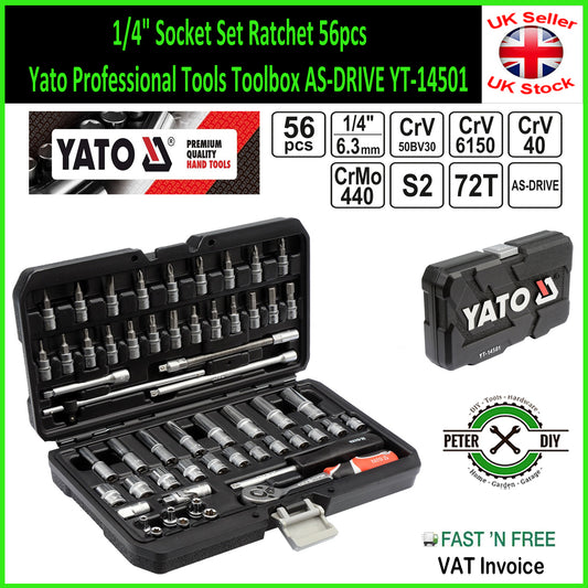 1/4" Socket Set Ratchet 56pcs Yato Professional Tools Toolbox AS-DRIVE YT-14501