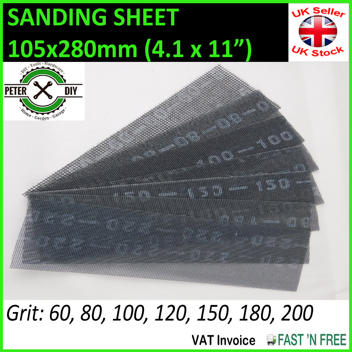 10 x SANDING SHEET Mesh Abrasive Strips Hand Sander METAL PLASTER 60-220 GRIT 105x280