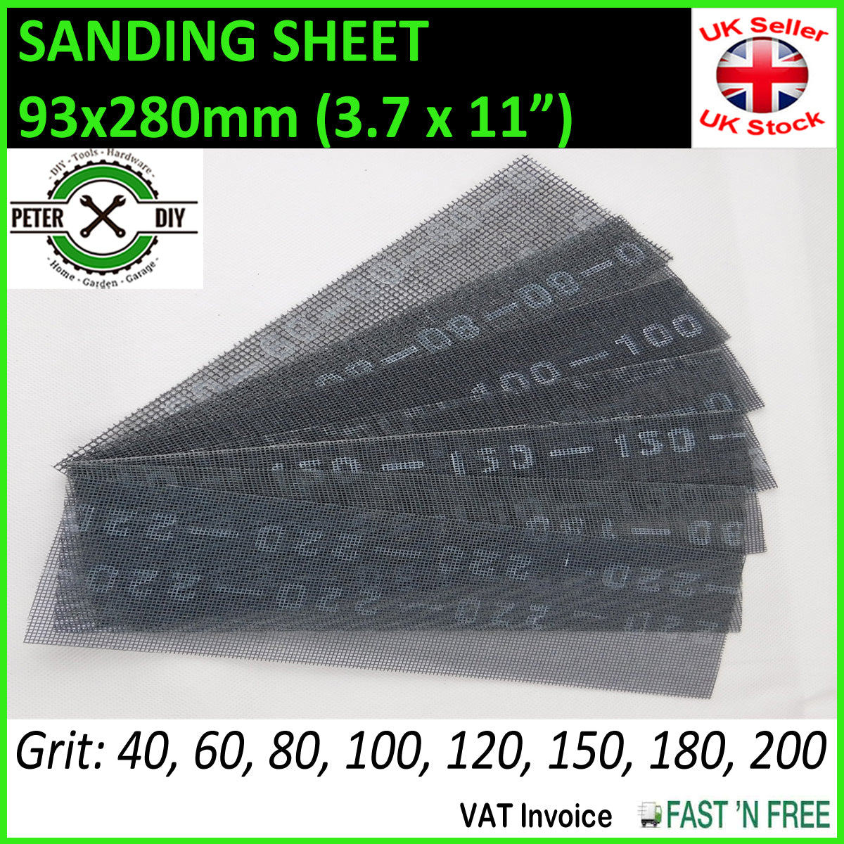 10 x Sanding Sheet Abrasive Mesh Plaster Finish Hand Sander Screen Strips 93x280mm