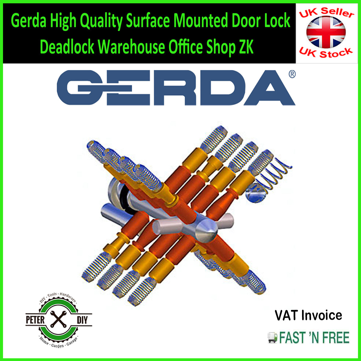 Gerda High Quality Surface Mounted Door Lock Deadlock Warehouse Office Shop ZK