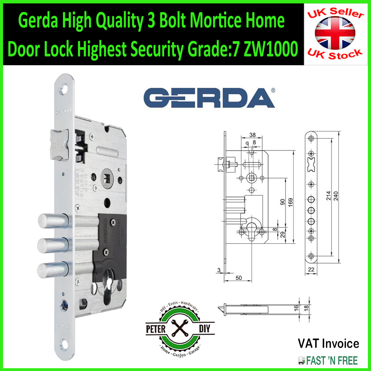 Gerda High Quality 3 Bolt Mortice Home Door Lock Highest Security Grade:7 ZW1000