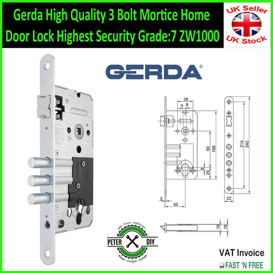 Gerda High Quality 3 Bolt Mortice Home Door Lock Highest Security Grade:7 ZW1000