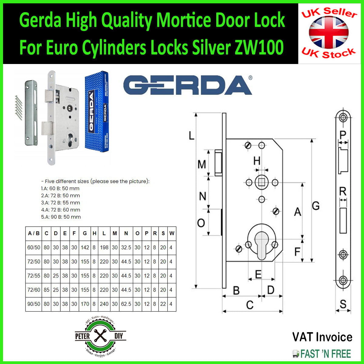 Gerda High Quality Mortice Door Lock For Euro Cylinders Locks Silver ZW100