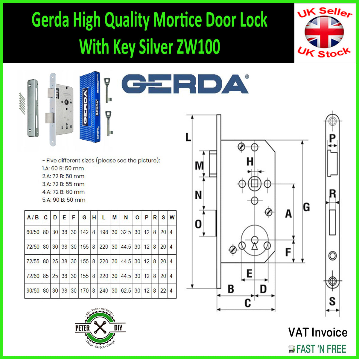 Gerda High Quality Mortice Door Lock With Key Silver ZW100