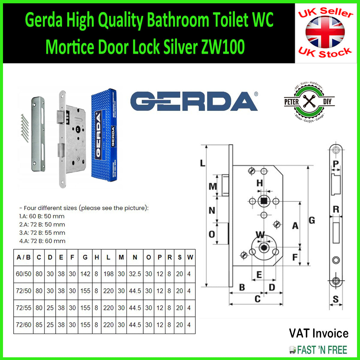 Gerda High Quality Bathroom Toilet WC Mortice Door Lock Silver ZW100