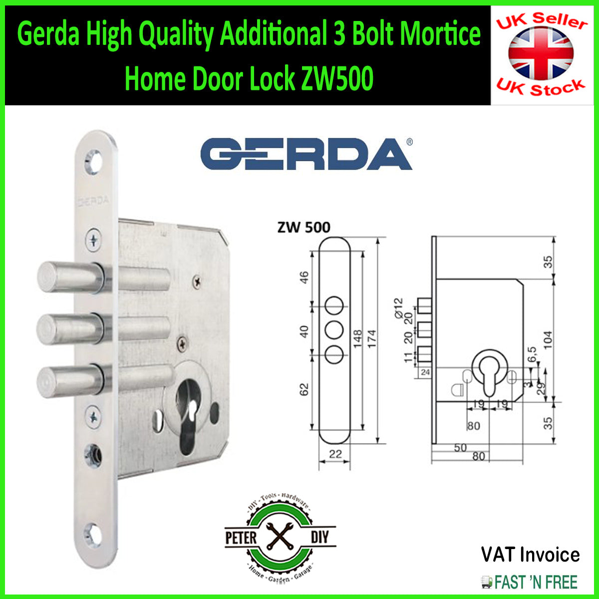 Gerda High Quality Additional 3 Bolt Mortice Home Door Lock ZW500 or ZW550