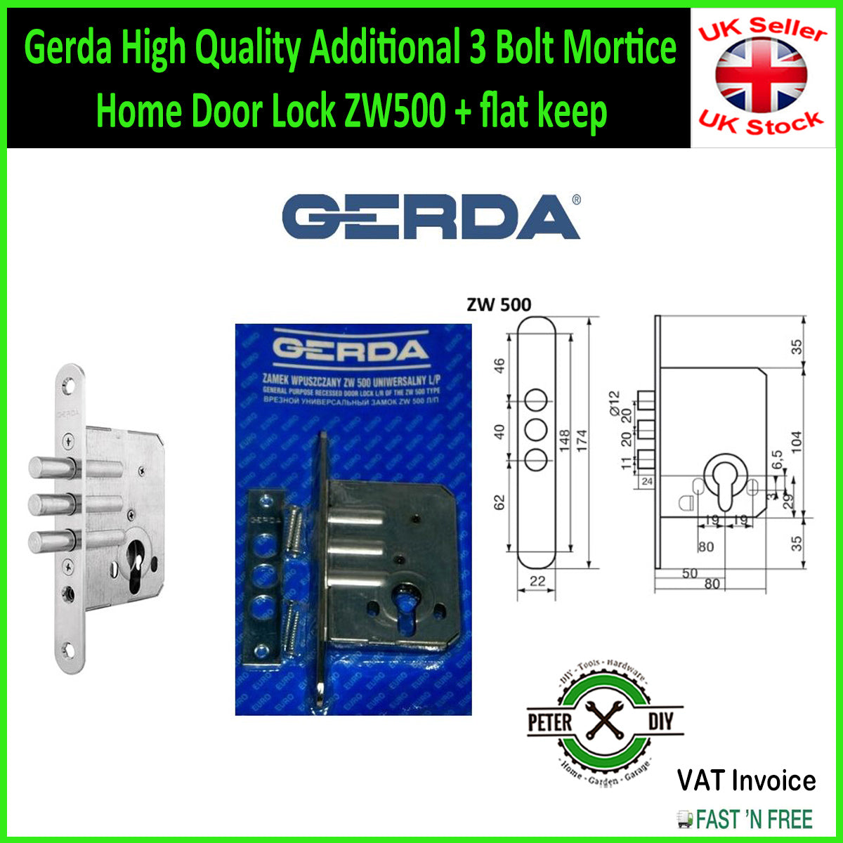 Gerda High Quality Additional 3 Bolt Mortice Home Door Lock ZW500 or ZW550