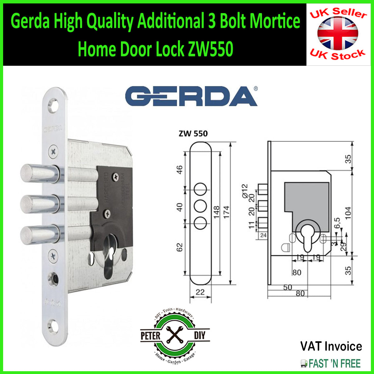 Gerda High Quality Additional 3 Bolt Mortice Home Door Lock ZW500 or ZW550