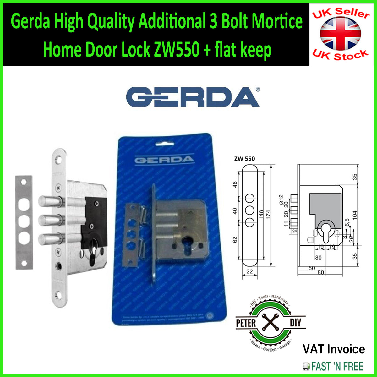 Gerda High Quality Additional 3 Bolt Mortice Home Door Lock ZW500 or ZW550