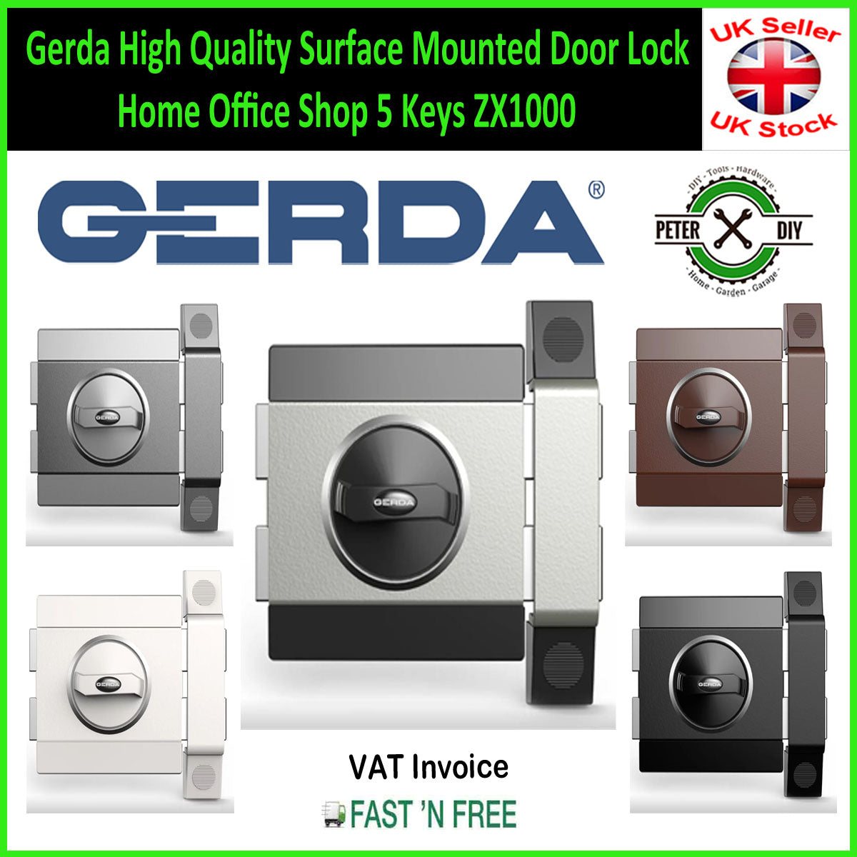 Gerda High Quality Surface Mounted Door Lock Home Office Shop 5 Keys Z ...