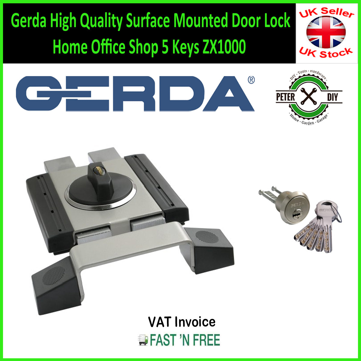 Gerda High Quality Surface Mounted Door Lock Home Office Shop 5 Keys ZX1000