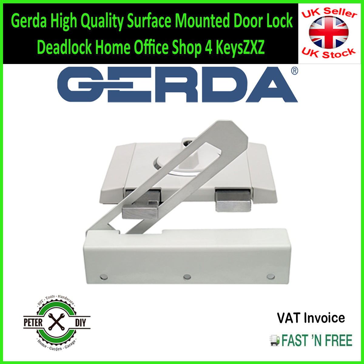 Gerda High Quality Surface Mounted Door Lock Deadlock Home Office Shop 4 Keys ZXZ