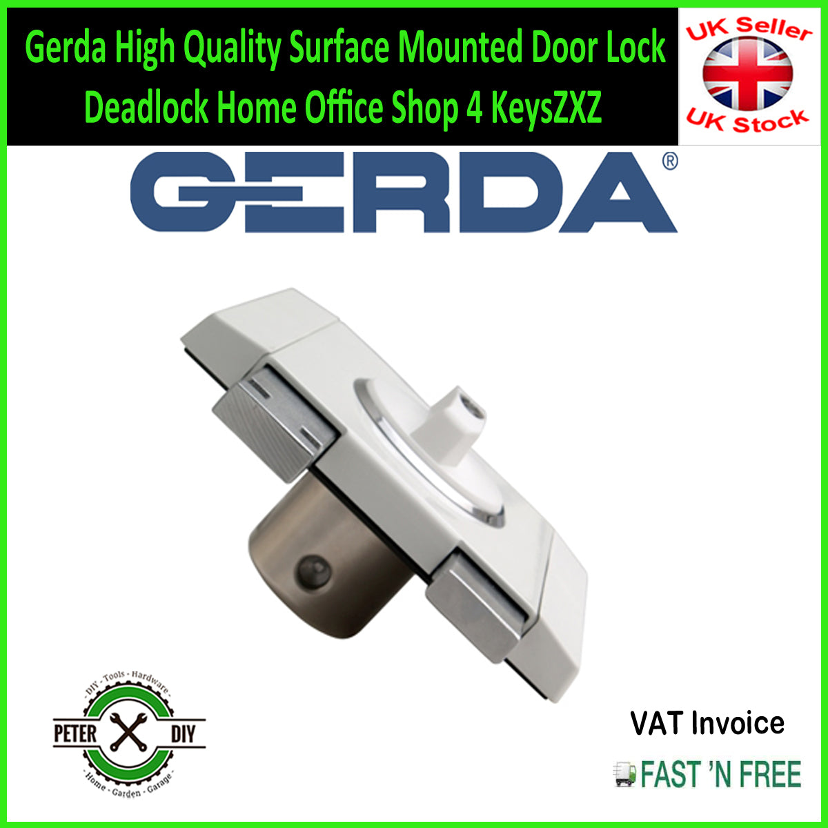 Gerda High Quality Surface Mounted Door Lock Deadlock Home Office Shop 4 Keys ZXZ