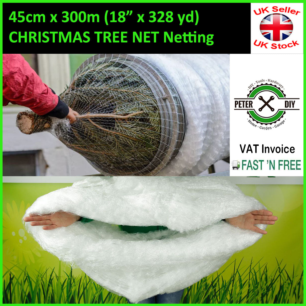 45cm x 300m CHRISTMAS TREE NET Netting Sleeve Hank Xmas Mono-filament ...