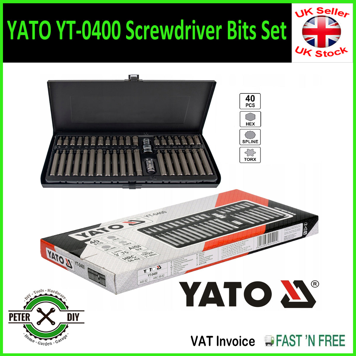 Yato Professional Heavy Duty Torx Spline Hex Screwdriver Bit Set 40 pcs YT-0400