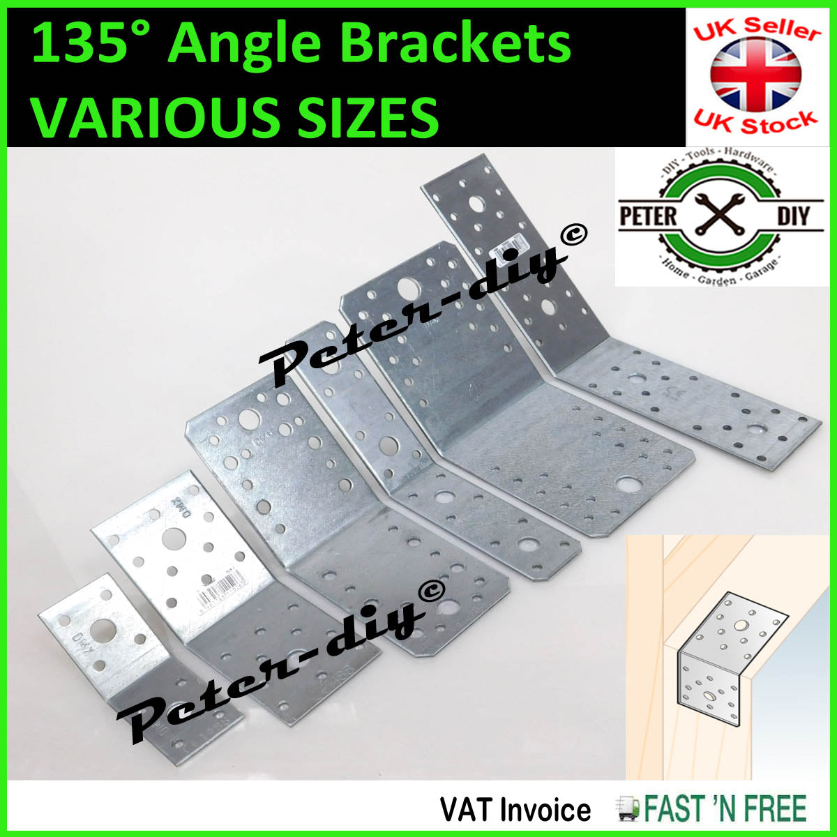 Galvanised Corner Brace 135 Degree Angle Bracket Joist Timber Mending Plates