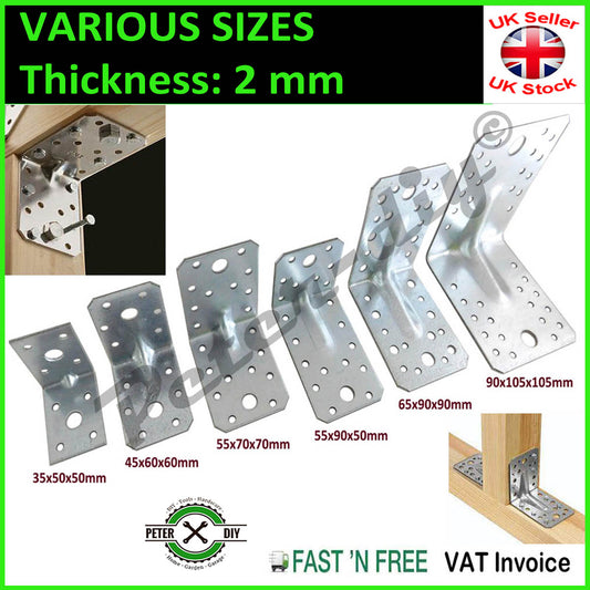 ANGLE BRACKET 2mm Thick HEAVY DUTY Corner Reinforced Galvanised Zinc Plated