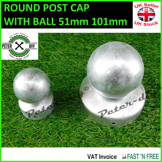 ROUND Silver GALVANISED Fence POST CAP CAPS Cover Top WITH BALL