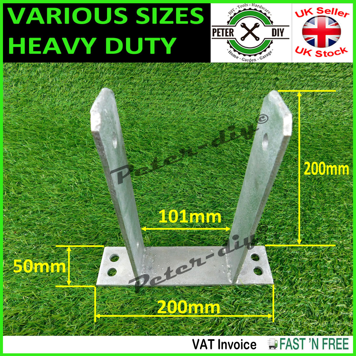 PERGOLA POST SUPPORT Heavy Duty Galvanised ("TT" Type) Foot Shoe Fence Bolt Down