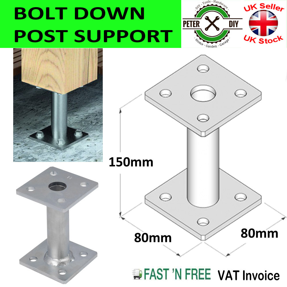 POST ELEVATOR Bolt Down BASE PERGOLA 100/150/200 mm Foot Heavy Duty Galvanised