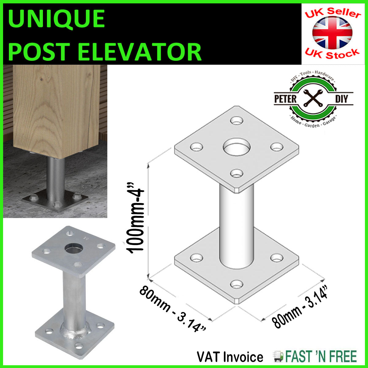 POST ELEVATOR Bolt Down BASE PERGOLA 100/150/200 mm Foot Heavy Duty Ga ...