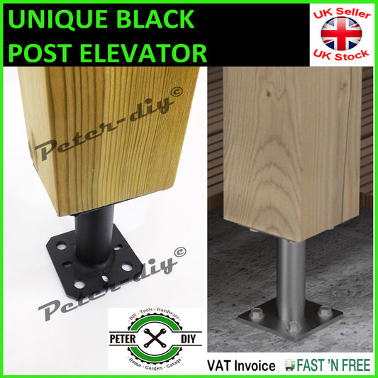 Heavy Duty UNIQUE BLACK Bolt Down BASE POST ELEVATOR Pergola Foot Base 80mm