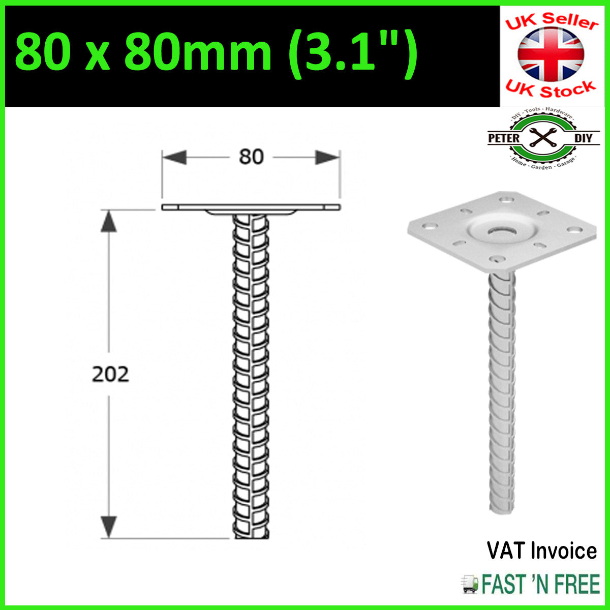 Heavy Duty Galvanised SUPPORT for CONCRETING Post Foot Pergola Anchor 3 Sizes