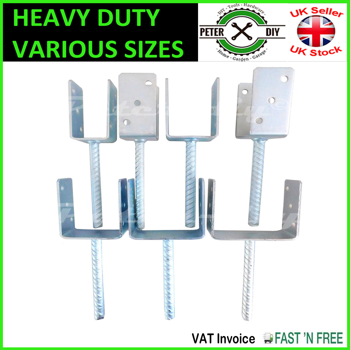 Heavy Duty Galvanised ("U" Shape With Pin) POST FENCE Foot Anchors CONCRETING