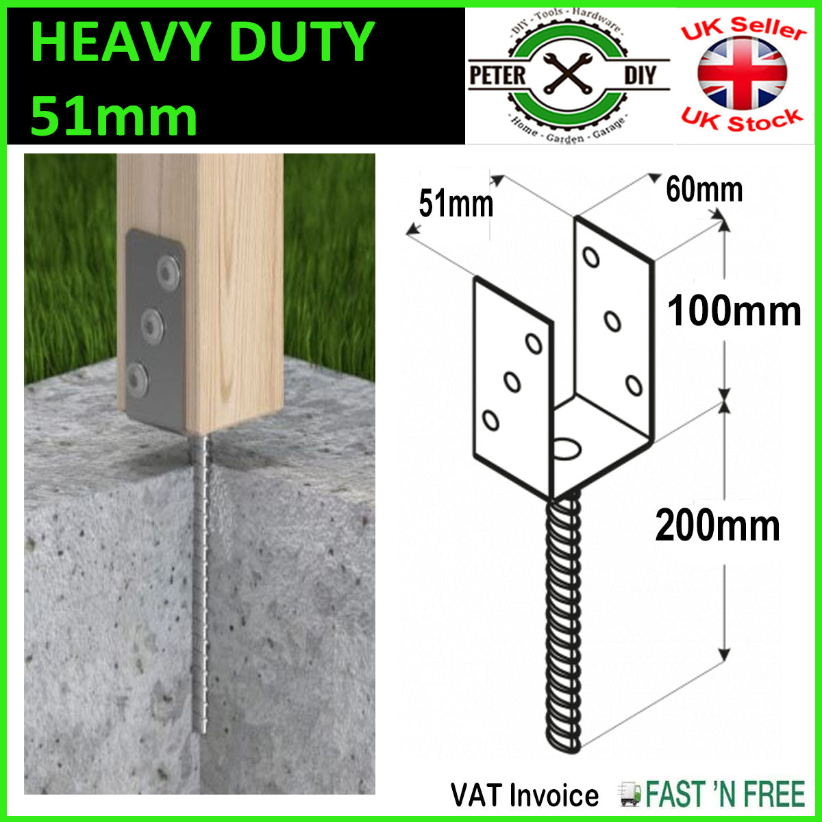 Heavy Duty Galvanised ("U" Shape With Pin) POST FENCE Foot Anchors CONCRETING