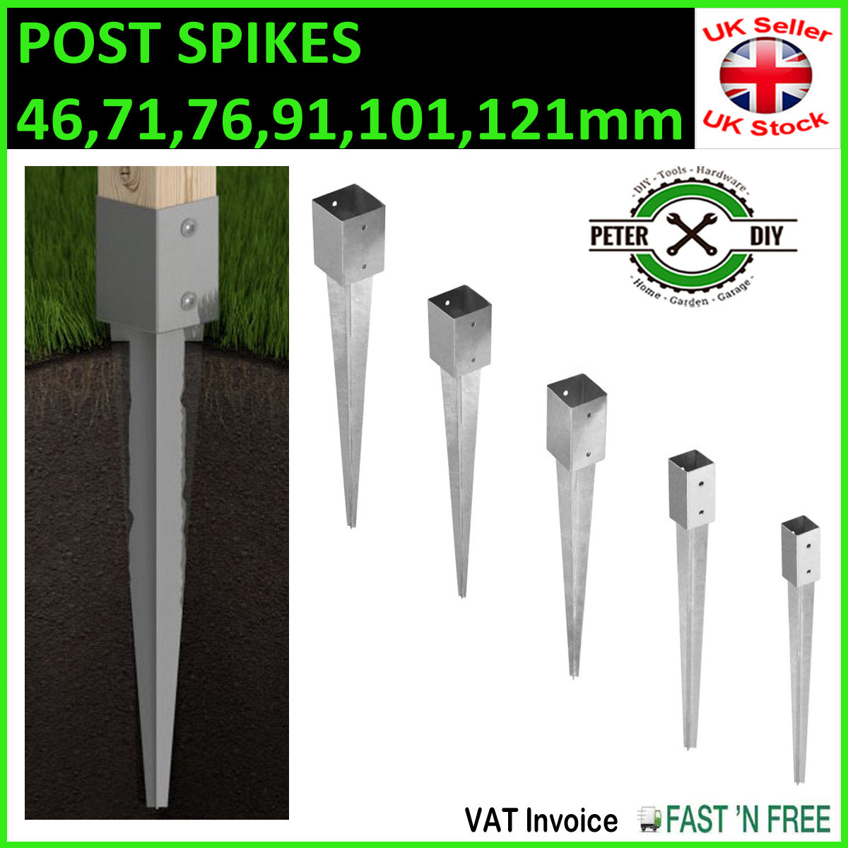 GROUND SPIKE Heavy Duty Galvanised Drive-in PERGOLA Post Anchor Support Stakes