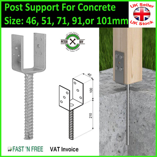 Galvanised ("U" Shape Pin) Post Fence Foot Anchors Thick:4mm 4 Sizes 46-101mm