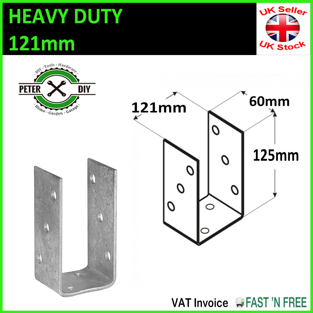 BOLT DOWN Heavy Duty 4mm Galvanised ("U" Shape) BRACKET Base POST Fence FOOT