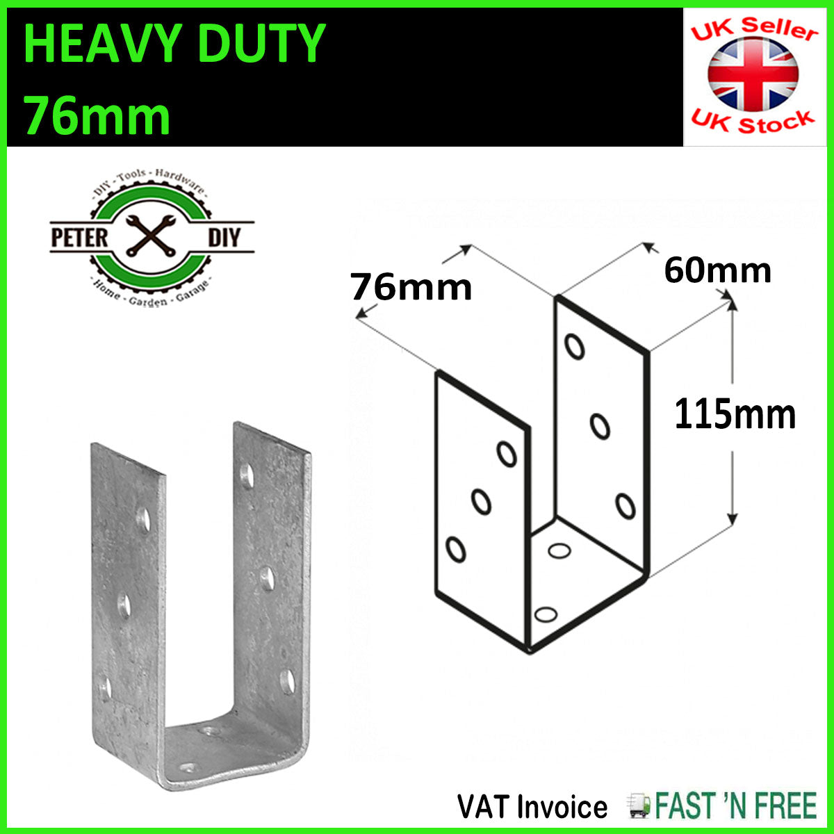 BOLT DOWN Heavy Duty 4mm Galvanised ("U" Shape) BRACKET Base POST Fence FOOT