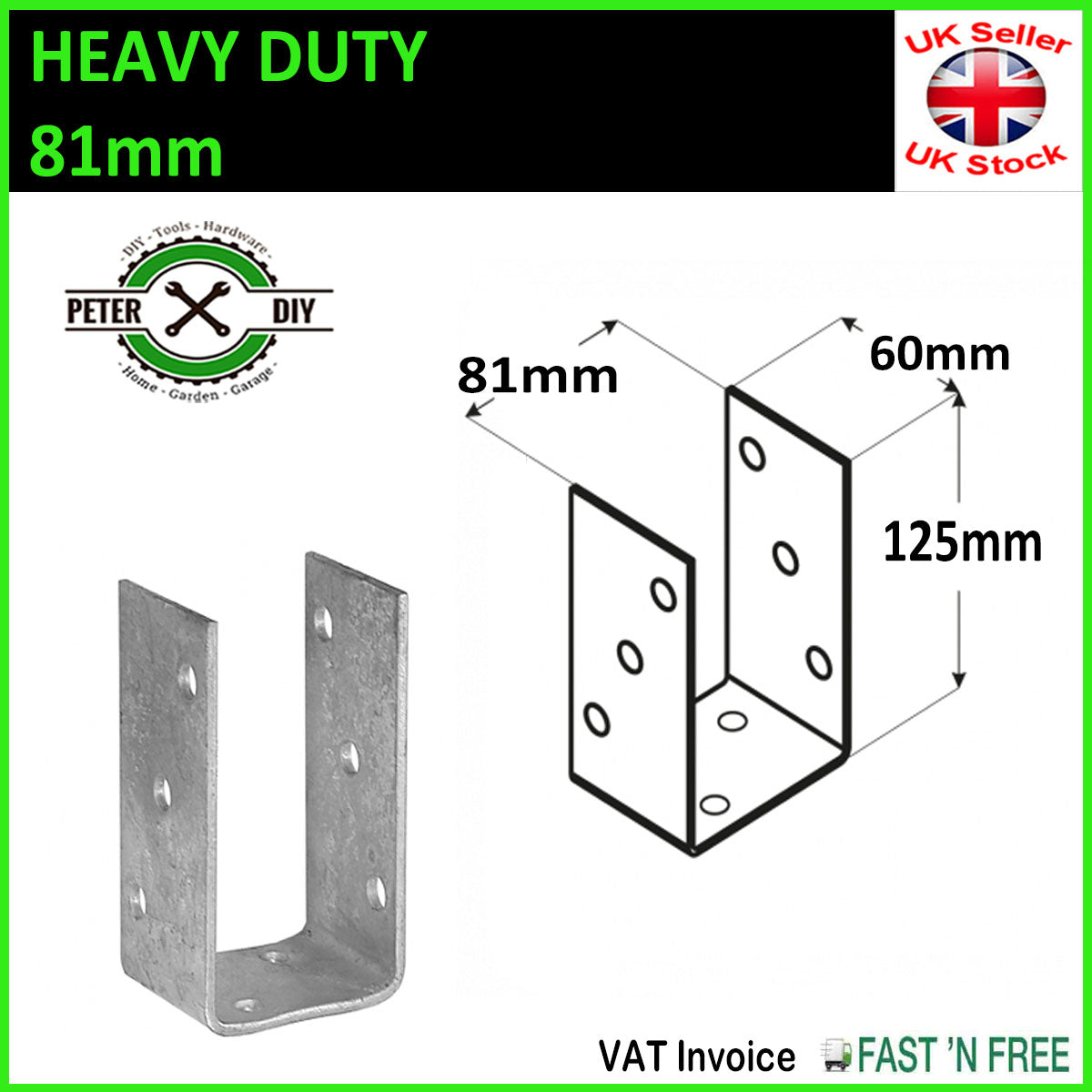 BOLT DOWN Heavy Duty 4mm Galvanised ("U" Shape) BRACKET Base POST Fence FOOT